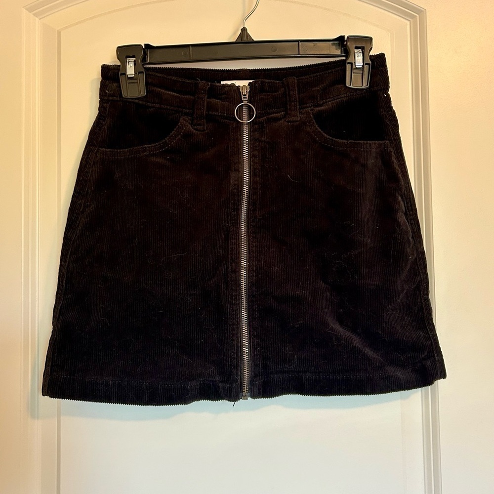 Black Corduroy zip up Mini Skirt